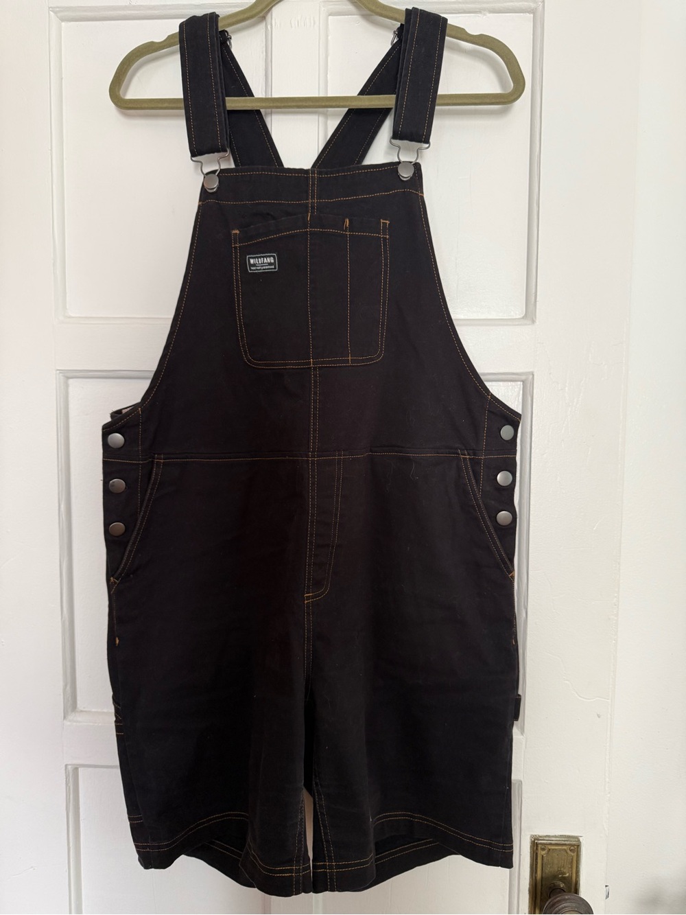 Wildfang Black Short Overalls with Yellow Contrast Stitching